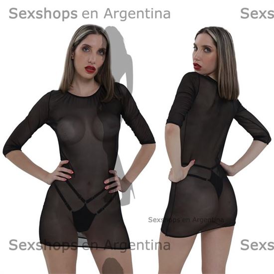 Vestido de Tul Transparente con Mangas Elegantes